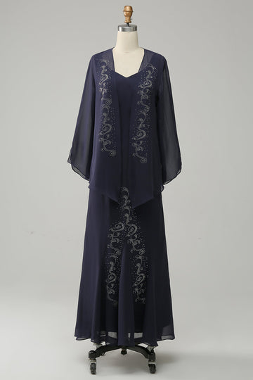 Navy Two Piece Sparkly Beaded Mor til bruden kjole